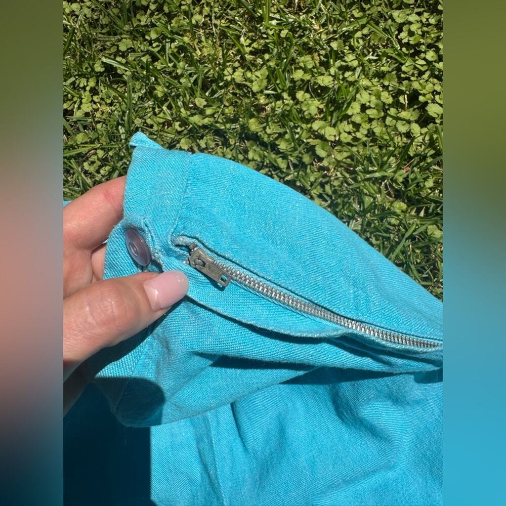 60s Vintage High Waist Side Zip Bright Blue Denim Shorts - Picture 7 of 8